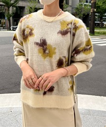 花柄シャギーニット