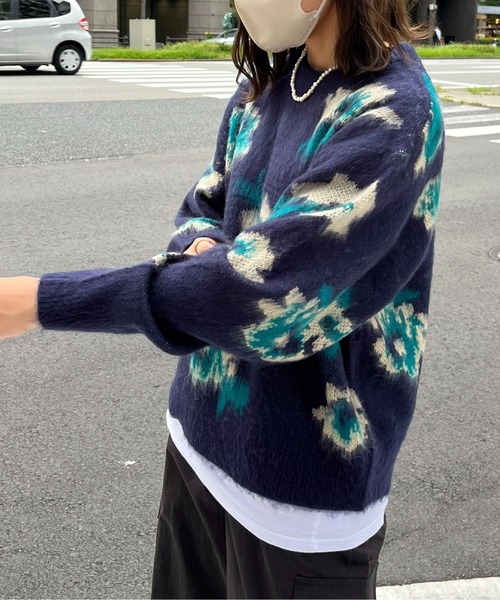 CPCM（シーピーシーエム）の「花柄シャギーニット（ニット/セーター・レディース・ネイビー/グレー/オレンジ/アイボリー・FREE）」の6枚目の写真