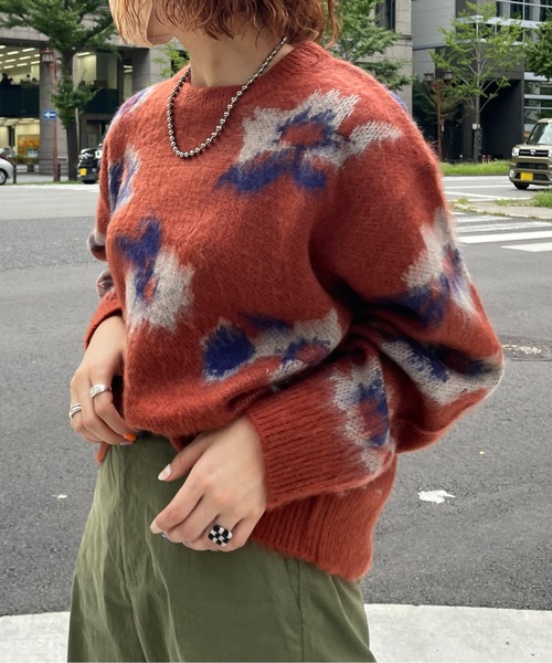 CPCM（シーピーシーエム）の「花柄シャギーニット（ニット/セーター・レディース・ネイビー/グレー/オレンジ/アイボリー・FREE）」の13枚目の写真