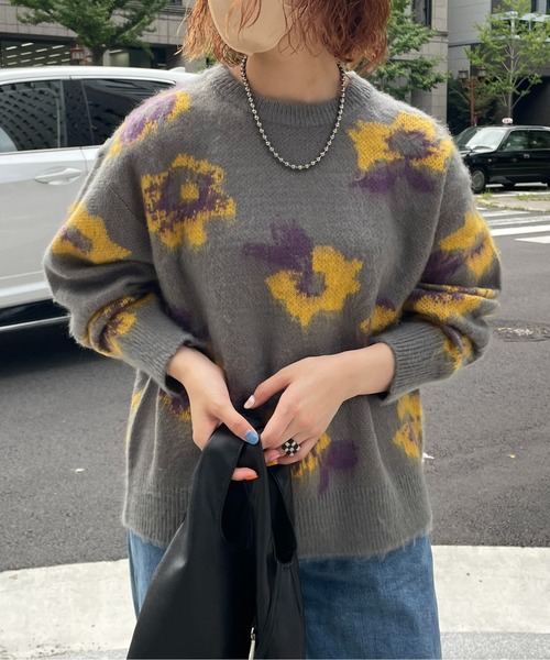 CPCM（シーピーシーエム）の「花柄シャギーニット（ニット/セーター・レディース・ネイビー/グレー/オレンジ/アイボリー・FREE）」の19枚目の写真