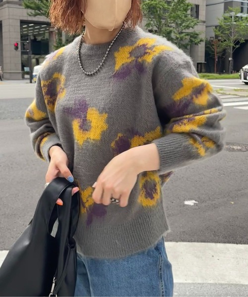 CPCM（シーピーシーエム）の「花柄シャギーニット（ニット/セーター・レディース・ネイビー/グレー/オレンジ/アイボリー・FREE）」の20枚目の写真