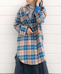 Q | ネルチェックロングシャツ(シャツ/ブラウス)