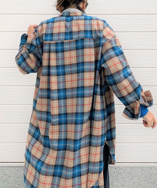Q(キュー)の「ネルチェックロングシャツ(シャツ/ブラウス・レディース・ブルー系その他/ベージュ系その他・MEDIUM)」の7枚目の写真