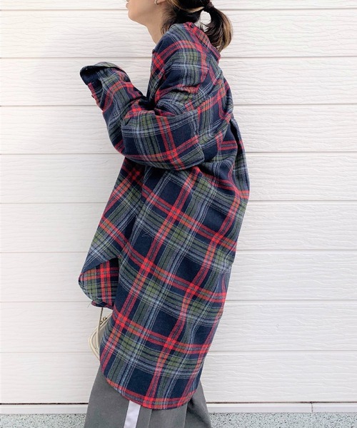 Q(キュー)の「ネルチェックロングシャツ(シャツ/ブラウス・レディース・ブルー系その他/ベージュ系その他・MEDIUM)」の8枚目の写真