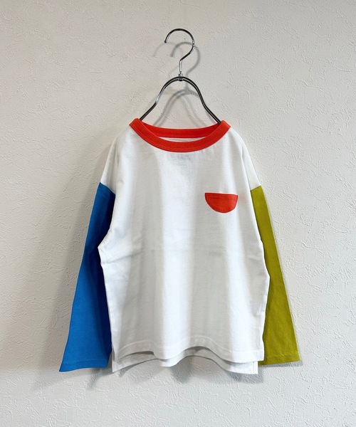 Life Support Products（ライフサポートプロダクツ）の「ナガソデムジポケットロンT(80～150cm)（Tシャツ/カットソー・キッズ・オフホワイト/オリーブ/ブラック/ホワイト/パープル/オレンジ/ブルー/チャコール・80/90/95/100/110/120/130/140/150）」の2枚目の写真