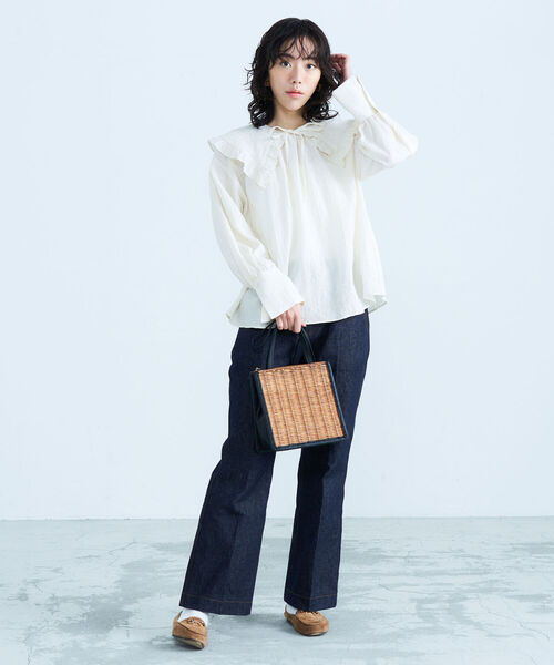 fredy emue（フレディエミュ）の「2way BIG衿ブラウス（シャツ/ブラウス・レディース・ブラック/ライトグリーン/アイボリー・38）」の15枚目の写真