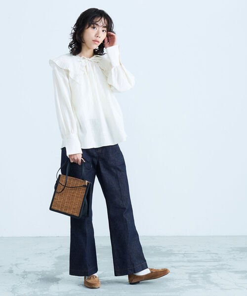 fredy emue（フレディエミュ）の「2way BIG衿ブラウス（シャツ/ブラウス・レディース・ブラック/ライトグリーン/アイボリー・38）」の13枚目の写真