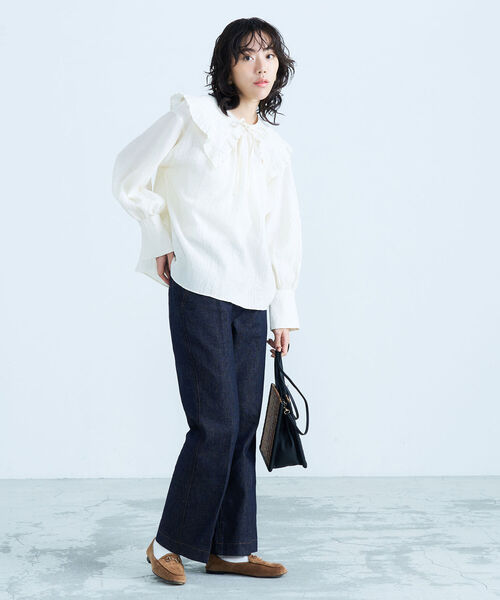 fredy emue（フレディエミュ）の「2way BIG衿ブラウス（シャツ/ブラウス・レディース・ブラック/ライトグリーン/アイボリー・38）」の12枚目の写真