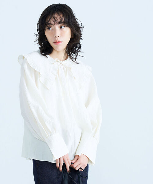 fredy emue（フレディエミュ）の「2way BIG衿ブラウス（シャツ/ブラウス・レディース・ブラック/ライトグリーン/アイボリー・38）」の11枚目の写真