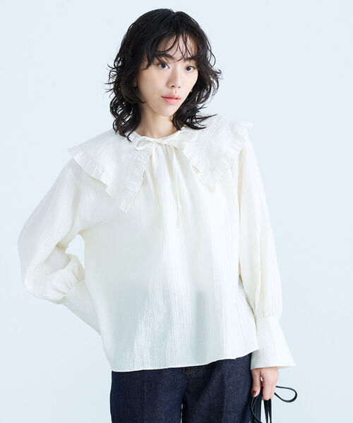 fredy emue（フレディエミュ）の「2way BIG衿ブラウス（シャツ/ブラウス・レディース・ブラック/ライトグリーン/アイボリー・38）」の10枚目の写真