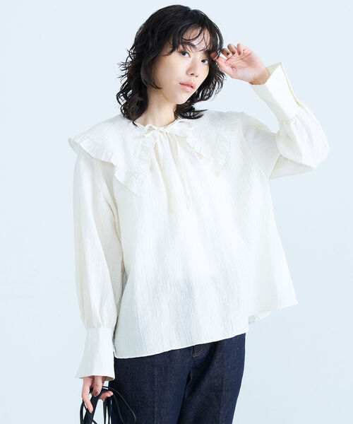 fredy emue（フレディエミュ）の「2way BIG衿ブラウス（シャツ/ブラウス・レディース・ブラック/ライトグリーン/アイボリー・38）」の9枚目の写真