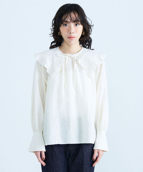 fredy emue（フレディエミュ）の「2way BIG衿ブラウス（シャツ/ブラウス・レディース・ブラック/ライトグリーン/アイボリー・38）」の6枚目の写真