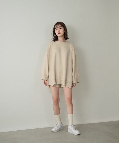 Amiur(エミレ)の「loose knit set up(セットアップ・レディース・クリーム/オフホワイト/ブラック・FREE)」の3枚目の写真