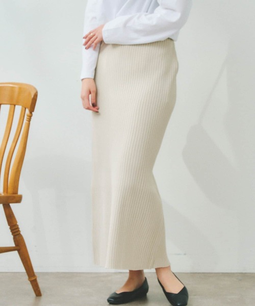 Chez toi（シェトワ）の「【WEB限定】スポンジニットロングナロースカート（スカート・レディース・ブラック/レッド/グリーン/アイボリー・FREE）」の5枚目の写真