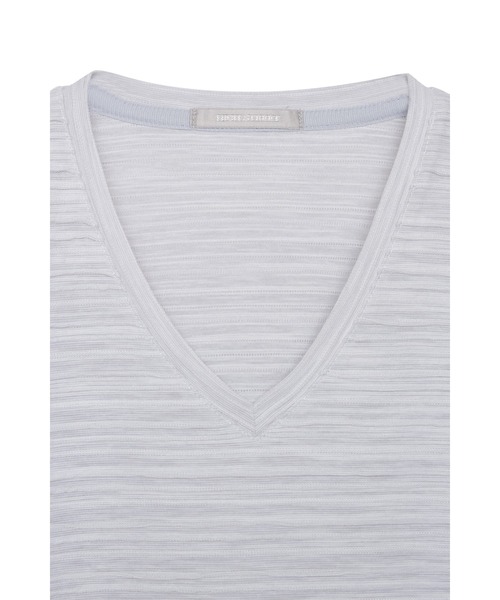 HIGH STREET（ハイストリート）の「HIGH STREET∴タックカノコボーダーVネックカットソー（Tシャツ/カットソー・メンズ・ホワイト/ブラック/ブルー・L/LL/M）」の9枚目の写真