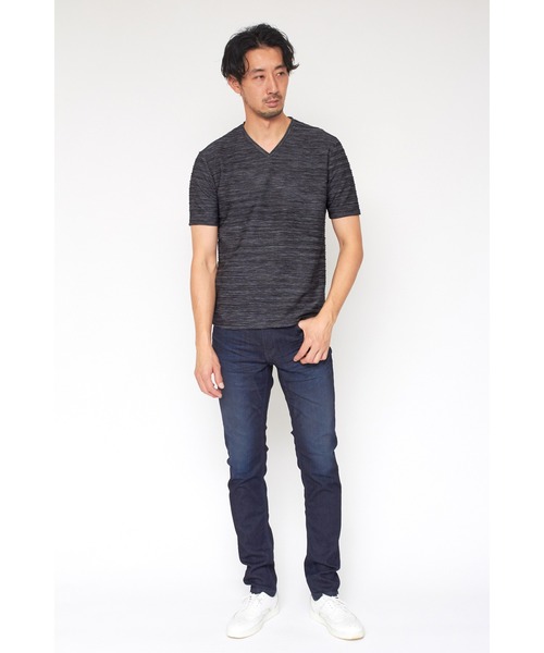 HIGH STREET（ハイストリート）の「HIGH STREET∴タックカノコボーダーVネックカットソー（Tシャツ/カットソー・メンズ・ホワイト/ブラック/ブルー・L/LL/M）」の21枚目の写真