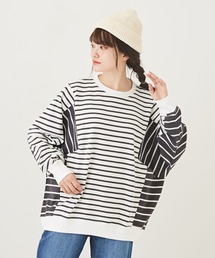CUBE SUGAR（キューブシュガー）の「WEB限定OE天竺マルチボーダー切替プルオーバー（Tシャツ/カットソー）」