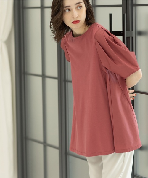 OPAQUE.CLIP（オペークドットクリップ）の「◆シルク調コットン サイド異素材カットソー【洗濯機洗い可】（Tシャツ/カットソー・レディース・ホワイト系/ピンク系その他/ブラック・42/40/38）」の3枚目の写真