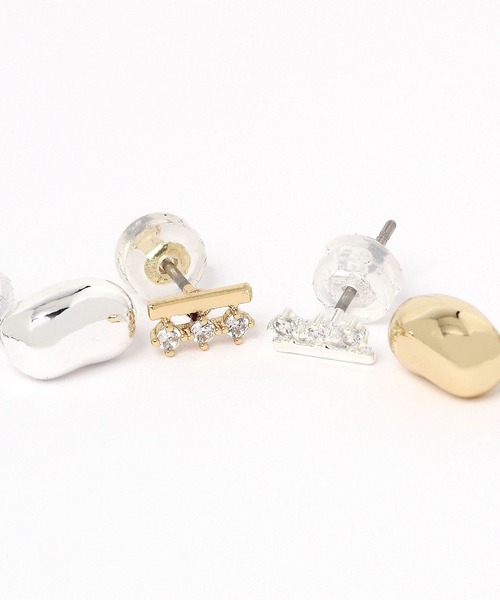 BAYFLOW（ベイフロー）の「2セットビーンピアス（ピアス（両耳用）・レディース・ライトグレー/イエロー・FREE）」の3枚目の写真