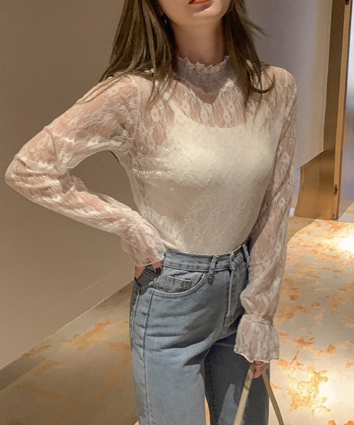 Nia(ニア)の「Nia(ニア)/ハイネックシースルー レースカットソー トップス(Tシャツ/カットソー・レディース・ホワイト系その他/ホワイト系その他2/ブラック系その他2/ホワイト系1/ホワイト系2/ブラック系その他・MEDIUM/LARGE)」の7枚目の写真