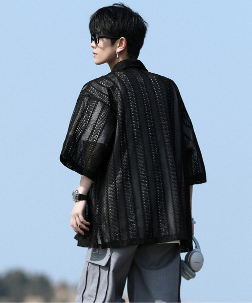 neos(ネオス)の「【neos -addictive design-】ビッグシルエット バルファレース メッシュ ストライプ ハーフスリーブ シアー シャツ(シャツ/ブラウス・メンズ・グレー系その他/グレー/ブラック/イエロー/ブルーグレー/ブルー系・LARGE/MEDIUM)」の9枚目の写真