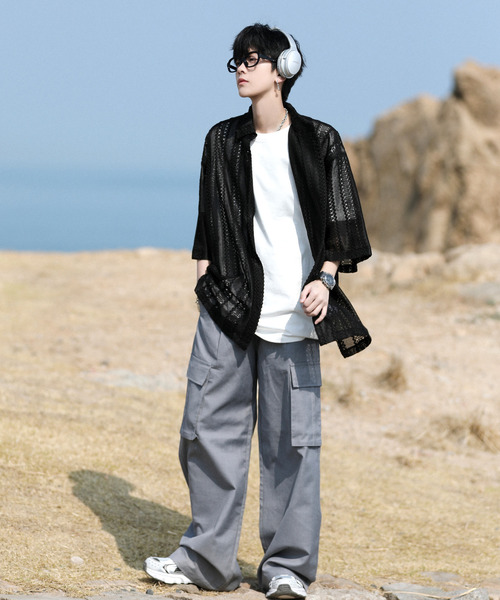 neos(ネオス)の「【neos -addictive design-】ビッグシルエット バルファレース メッシュ ストライプ ハーフスリーブ シアー シャツ(シャツ/ブラウス・メンズ・グレー系その他/グレー/ブラック/イエロー/ブルーグレー/ブルー系・LARGE/MEDIUM)」の11枚目の写真