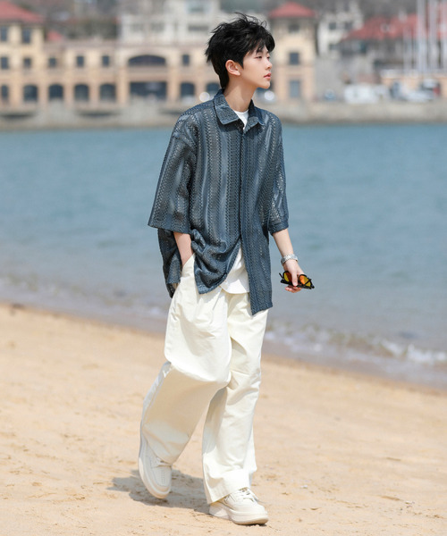 neos(ネオス)の「【neos -addictive design-】ビッグシルエット バルファレース メッシュ ストライプ ハーフスリーブ シアー シャツ(シャツ/ブラウス・メンズ・グレー系その他/グレー/ブラック/イエロー/ブルーグレー/ブルー系・LARGE/MEDIUM)」の18枚目の写真