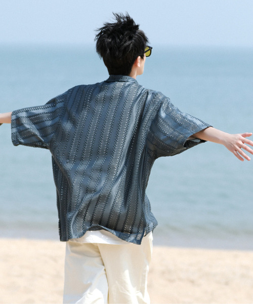 neos(ネオス)の「【neos -addictive design-】ビッグシルエット バルファレース メッシュ ストライプ ハーフスリーブ シアー シャツ(シャツ/ブラウス・メンズ・グレー系その他/グレー/ブラック/イエロー/ブルーグレー/ブルー系・LARGE/MEDIUM)」の19枚目の写真