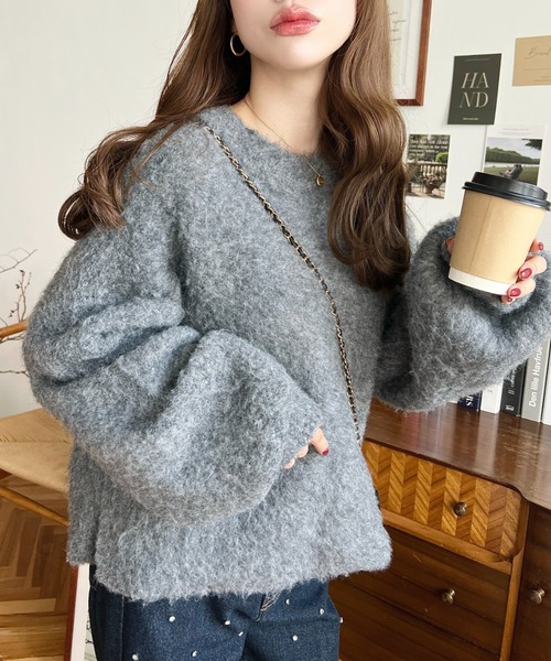 ENFOLD グレー サイドスリット　ニット WEB限定】サイドスリットニットプルオーバー/イージーケア | ロペ