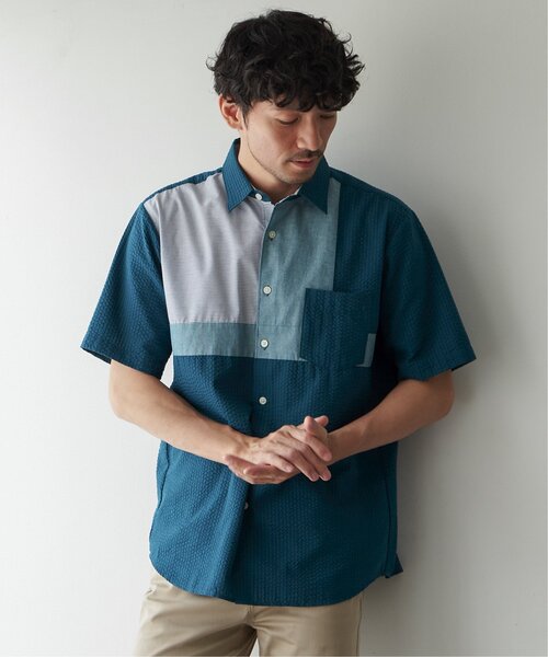 ikka(イッカ)の「サッカーブロック切り替えシャツ(シャツ/ブラウス・メンズ・ホワイト/ネイビー/グリーン・M/L/XL/S)」の11枚目の写真