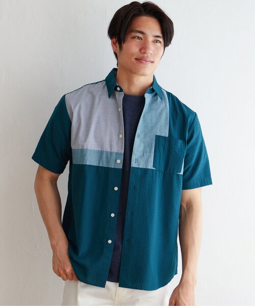 ikka(イッカ)の「サッカーブロック切り替えシャツ(シャツ/ブラウス・メンズ・ホワイト/ネイビー/グリーン・M/L/XL/S)」の12枚目の写真