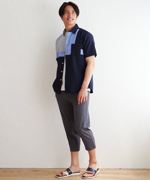 ikka(イッカ)の「サッカーブロック切り替えシャツ(シャツ/ブラウス・メンズ・ホワイト/ネイビー/グリーン・M/L/XL/S)」の15枚目の写真