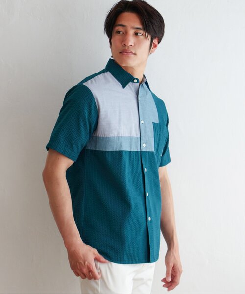 ikka(イッカ)の「サッカーブロック切り替えシャツ(シャツ/ブラウス・メンズ・ホワイト/ネイビー/グリーン・M/L/XL/S)」の17枚目の写真