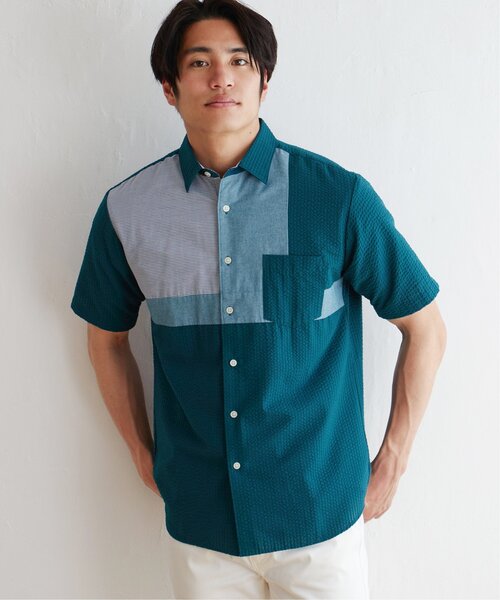 ikka(イッカ)の「サッカーブロック切り替えシャツ(シャツ/ブラウス・メンズ・ホワイト/ネイビー/グリーン・M/L/XL/S)」の19枚目の写真