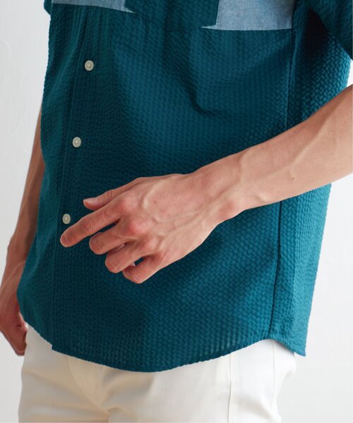 ikka(イッカ)の「サッカーブロック切り替えシャツ(シャツ/ブラウス・メンズ・ホワイト/ネイビー/グリーン・M/L/XL/S)」の7枚目の写真