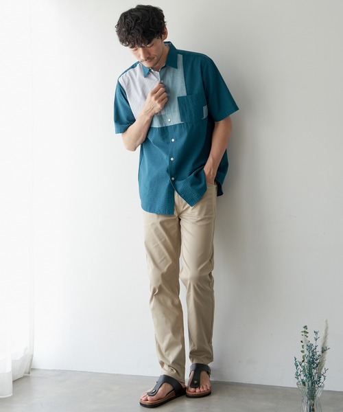 ikka(イッカ)の「サッカーブロック切り替えシャツ(シャツ/ブラウス・メンズ・ホワイト/ネイビー/グリーン・M/L/XL/S)」の5枚目の写真