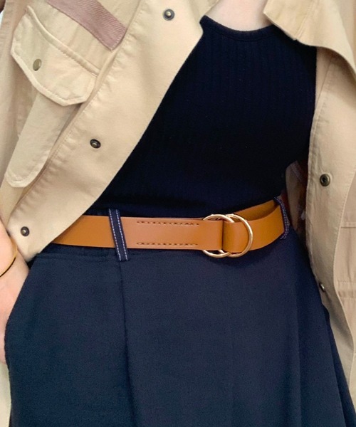 Q(キュー)の「Wリングベルト(ベルト・レディース・ブラック/キャメル・ONE SIZE)」の1枚目の写真