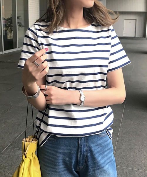 KOBE LETTUCE（コウベレタス）の「無地/ボーダーシンプルカットソー半袖Tシャツ（Tシャツ/カットソー・レディース・ベージュ系その他3/ホワイト系1/ベージュ系その他4/ベージュ系その他2/ホワイト系/ホワイト系6/ホワイト系その他6/ホワイト系2/ベージュ系その他/ネイビー系3/ホワイト系4/オレンジ/オフホワイト/ホワイト系3/ホワイト系9/ネイビー系4・N/P）」の9枚目の写真