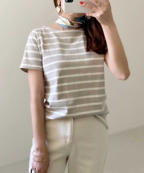 KOBE LETTUCE（コウベレタス）の「無地/ボーダーシンプルカットソー半袖Tシャツ（Tシャツ/カットソー・レディース・ベージュ系その他3/ホワイト系1/ベージュ系その他4/ベージュ系その他2/ホワイト系/ホワイト系6/ホワイト系その他6/ホワイト系2/ベージュ系その他/ネイビー系3/ホワイト系4/オレンジ/オフホワイト/ホワイト系3/ホワイト系9/ネイビー系4・N/P）」の12枚目の写真