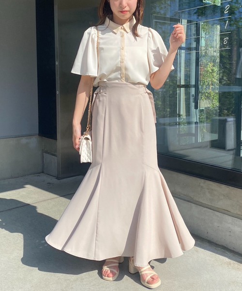 one after another NICE CLAUP（ワンアフターアナザーナイスクラップ）の「【WEB限定商品】バイカラーフレアスリーブブラウス（シャツ/ブラウス・レディース・アイボリー/ピンクベージュ/ネイビー/ドット・FREE）」の7枚目の写真