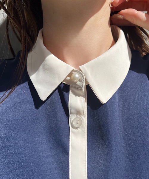 one after another NICE CLAUP（ワンアフターアナザーナイスクラップ）の「【WEB限定商品】バイカラーフレアスリーブブラウス（シャツ/ブラウス・レディース・アイボリー/ピンクベージュ/ネイビー/ドット・FREE）」の22枚目の写真