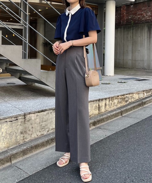 one after another NICE CLAUP（ワンアフターアナザーナイスクラップ）の「【WEB限定商品】バイカラーフレアスリーブブラウス（シャツ/ブラウス・レディース・アイボリー/ピンクベージュ/ネイビー/ドット・FREE）」の14枚目の写真