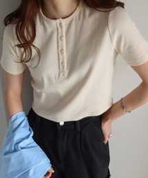 テレコショート丈ヘンリーネックTシャツ/リンガーTシャツ