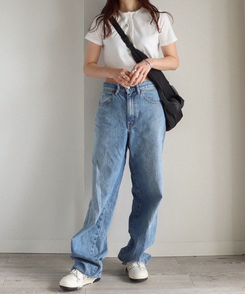 COURO(コウロ)の「テレコショート丈ヘンリーネックTシャツ/リンガーTシャツ(Tシャツ/カットソー・レディース・ホワイト×ブラック/ブラック系/グレー系/アイボリー系/ネイビー系/アイボリー/ホワイト/ブラック/ネイビー/杢グレー・M/L)」の13枚目の写真