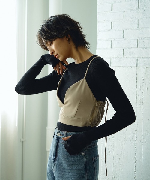 Abor(アボア)の「【Abor】クルーネックリブニットプルオーバー(ニット/セーター・レディース・ブラック/オフホワイト/ネイビー・FREE)」の1枚目の写真