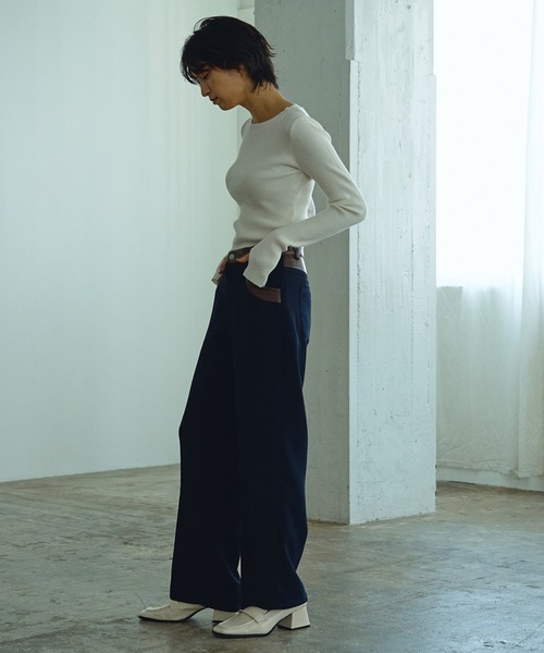 Abor(アボア)の「【Abor】クルーネックリブニットプルオーバー(ニット/セーター・レディース・ブラック/オフホワイト/ネイビー・FREE)」の5枚目の写真