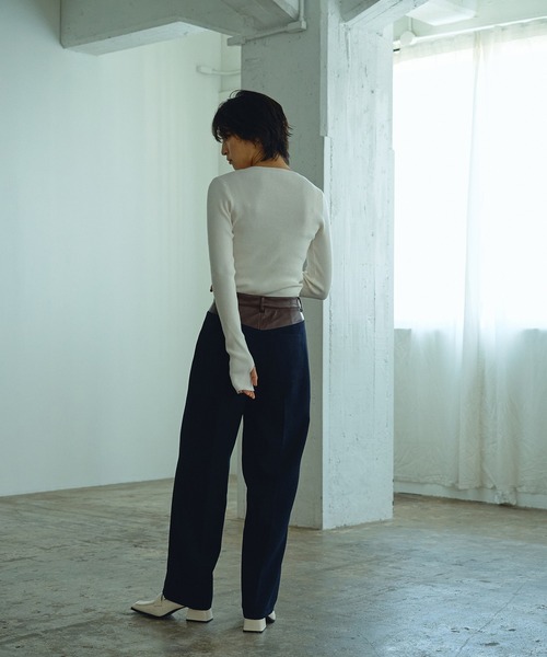 Abor(アボア)の「【Abor】クルーネックリブニットプルオーバー(ニット/セーター・レディース・ブラック/オフホワイト/ネイビー・FREE)」の6枚目の写真