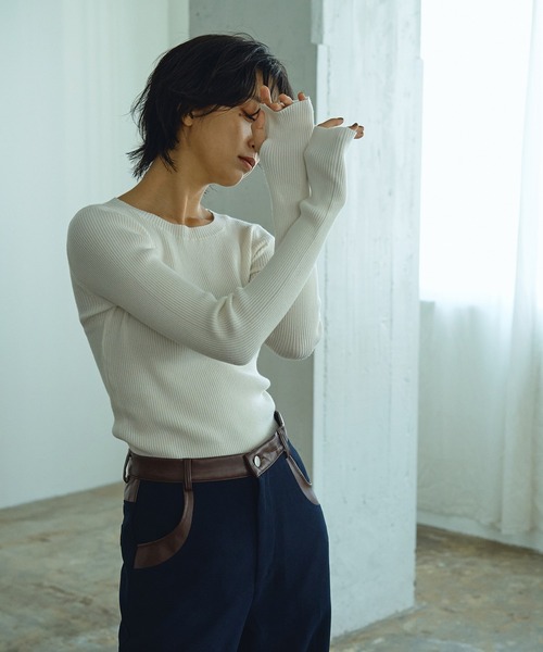 Abor(アボア)の「【Abor】クルーネックリブニットプルオーバー(ニット/セーター・レディース・ブラック/オフホワイト/ネイビー・FREE)」の7枚目の写真