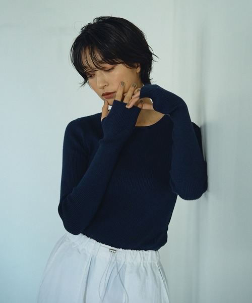 Abor(アボア)の「【Abor】クルーネックリブニットプルオーバー(ニット/セーター・レディース・ブラック/オフホワイト/ネイビー・FREE)」の21枚目の写真