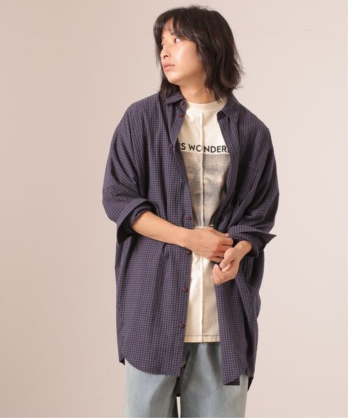 DOUBLE NAME(ダブルネーム)の「地球BACK刺しゅうチェックシャツワンピース(シャツワンピース・レディース・ブラウン/グリーン/ネイビー・FREE)」の5枚目の写真